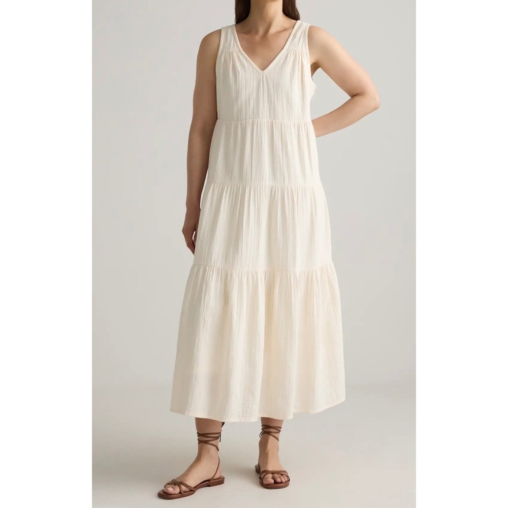 NWT Quince Womens Organic Cotton Gauze Tiered Maxi Dress Small Flowy Feminine